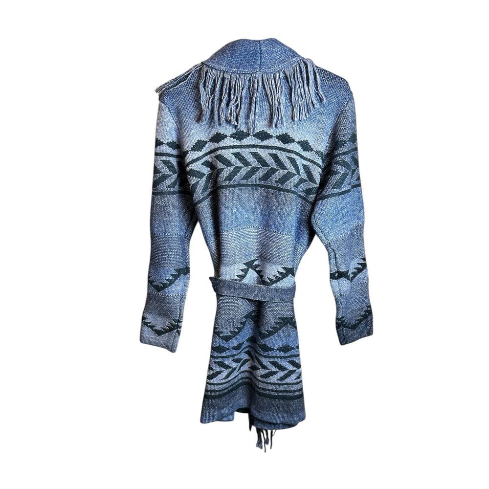 NWT Badgley Mischka Aztec Blue Jacquard Knit Shawl W Belt Western Size Medium - Picture 4 of 5
